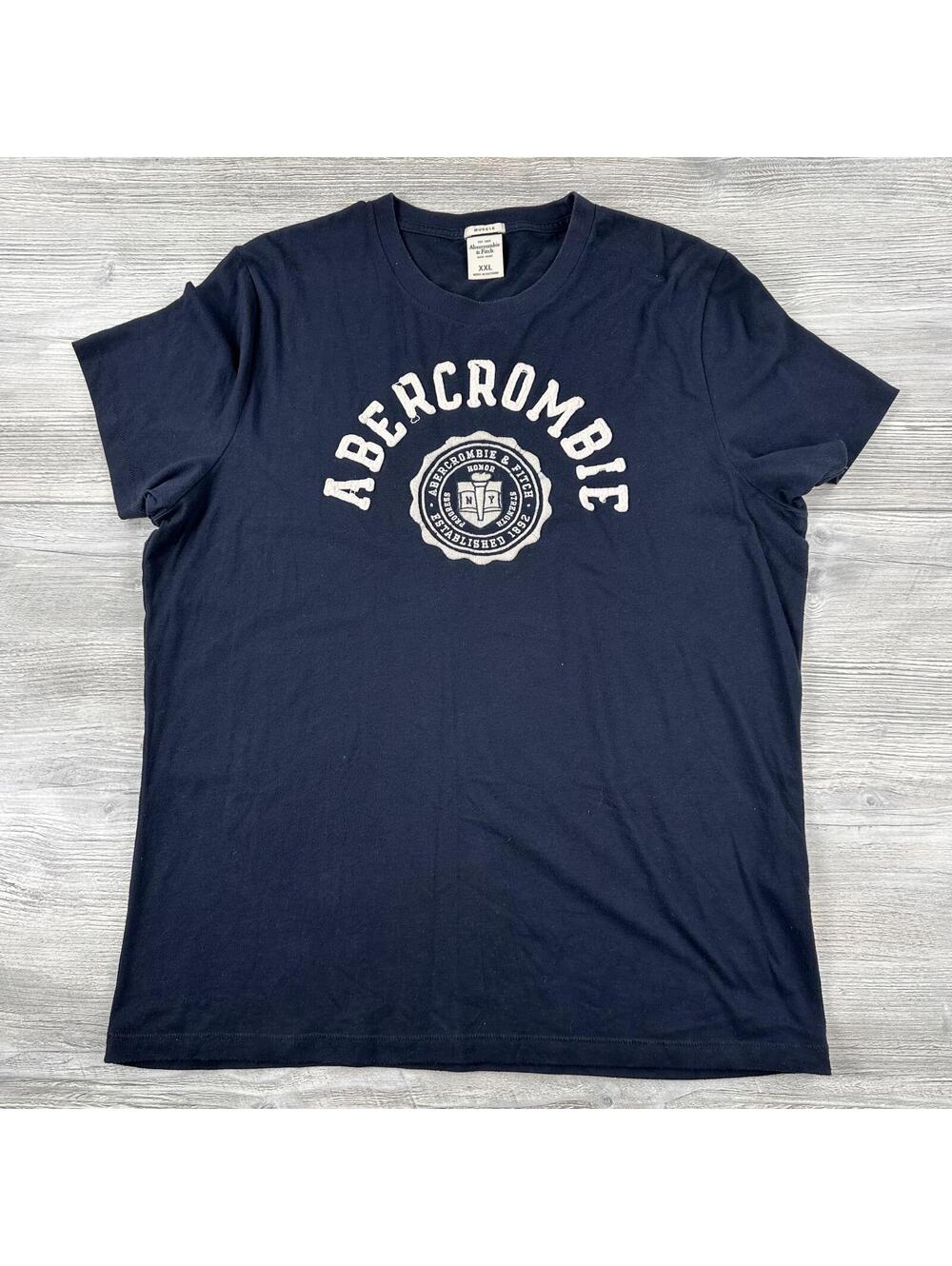 VTG Abercrombie Fitch Muscle Tee T Shirt Navy Blue Men 2XL Felt 3D Y2K Preppy